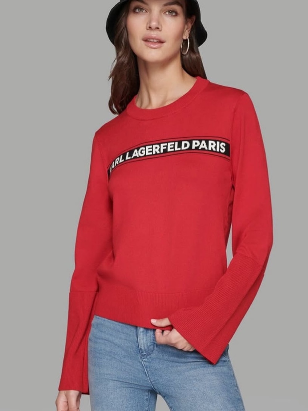 Karl Lagerfeld Red Logo Crewneck Sweater